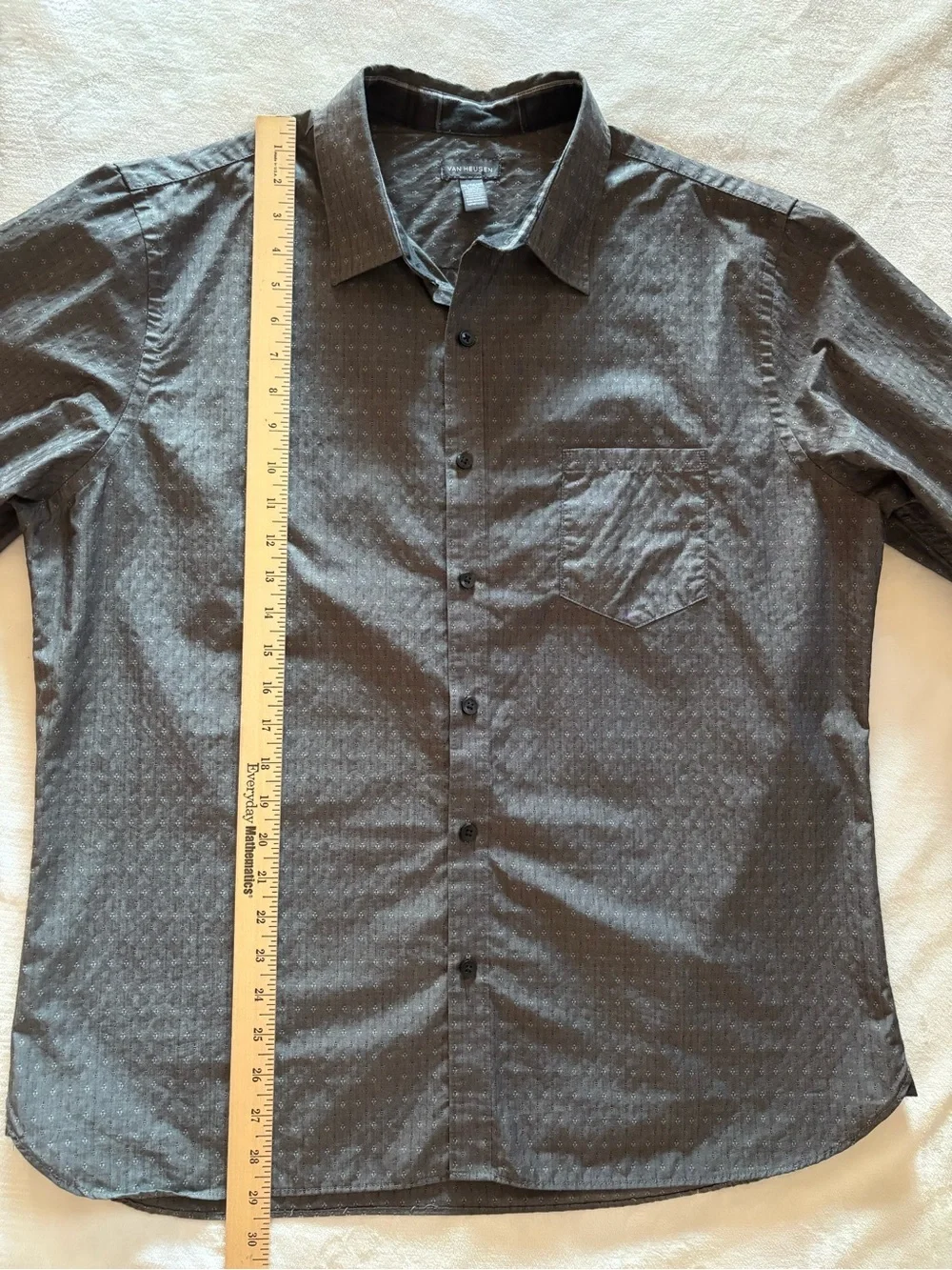 Van Heusen Men XL Gray Geo Diamond Print Long Sleeve Button Front Dress Shirt